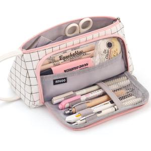 imageEASTHILL Big Capacity Pencil Case Pouch Pen Case Simple Stationery Bag School College Office Organizer for Teens Girls Adults StudentPlaid White