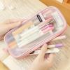 imageEASTHILL Grid Mesh Pen Pencil Case with Zipper Clear Makeup Color Pouch Cosmetics Bag MultiPurpose Travel School Teen Girls Transparent Stationary Bag Office Organizer Box for AdlutsPurplePink