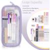 imageEASTHILL Grid Mesh Pen Pencil Case with Zipper Clear Makeup Color Pouch Cosmetics Bag MultiPurpose Travel School Teen Girls Transparent Stationary Bag Office Organizer Box for AdlutsPurplePurple