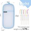imageEASTHILL Grid Mesh Pen Pencil Case with Zipper Clear Makeup Color Pouch Cosmetics Bag MultiPurpose Travel School Teen Girls Transparent Stationary Bag Office Organizer Box for AdlutsPurpleblue