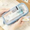 imageEASTHILL Grid Mesh Pen Pencil Case with Zipper Clear Makeup Color Pouch Cosmetics Bag MultiPurpose Travel School Teen Girls Transparent Stationary Bag Office Organizer Box for AdlutsPurpleblue