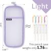 imageEASTHILL Grid Mesh Pen Pencil Case with Zipper Clear Makeup Color Pouch Cosmetics Bag MultiPurpose Travel School Teen Girls Transparent Stationary Bag Office Organizer Box for AdlutsPurplePurple
