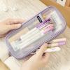 imageEASTHILL Grid Mesh Pen Pencil Case with Zipper Clear Makeup Color Pouch Cosmetics Bag MultiPurpose Travel School Teen Girls Transparent Stationary Bag Office Organizer Box for AdlutsPurplePurple