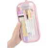 imageEASTHILL Grid Mesh Pen Pencil Case with Zipper Clear Makeup Color Pouch Cosmetics Bag MultiPurpose Travel School Teen Girls Transparent Stationary Bag Office Organizer Box for AdlutsPurplePink