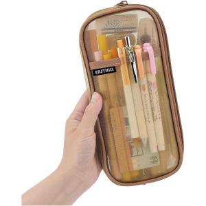 imageEASTHILL Grid Mesh Pen Pencil Case with Zipper Clear Makeup Color Pouch Cosmetics Bag MultiPurpose Travel School Teen Girls Transparent Stationary Bag Office Organizer Box for AdlutsPurpleKhaki