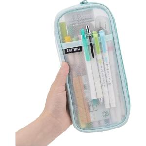 imageEASTHILL Grid Mesh Pen Pencil Case with Zipper Clear Makeup Color Pouch Cosmetics Bag MultiPurpose Travel School Teen Girls Transparent Stationary Bag Office Organizer Box for AdlutsPurpleGreen