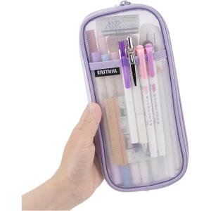 imageEASTHILL Grid Mesh Pen Pencil Case with Zipper Clear Makeup Color Pouch Cosmetics Bag MultiPurpose Travel School Teen Girls Transparent Stationary Bag Office Organizer Box for AdlutsPurplePurple